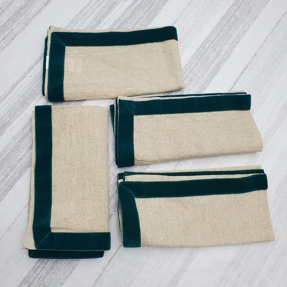 Pier 1 Napkins - Teal Velvet Trim - 4pcs *
